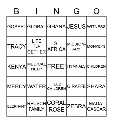 AFRICAN MISSIONS Bingo Card