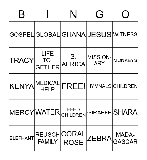 AFRICAN MISSIONS Bingo Card