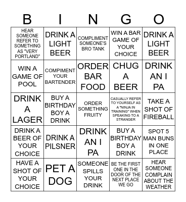 BAR HOP BINGO Card