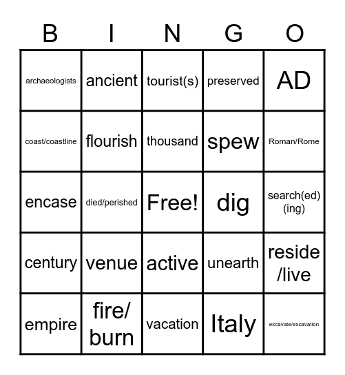 Pompeii Bingo Card