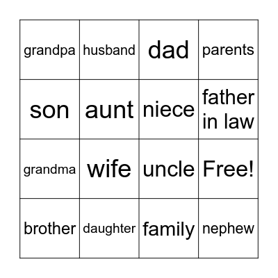 Family Signs Bingo Card