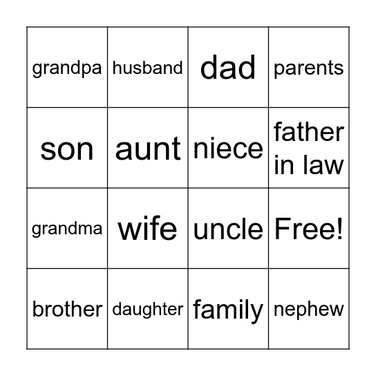 Family Signs Bingo Card