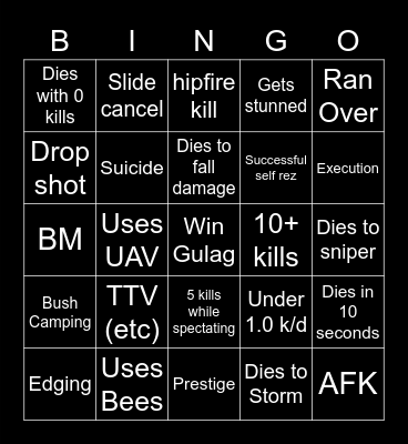 Warzone Bingo Card