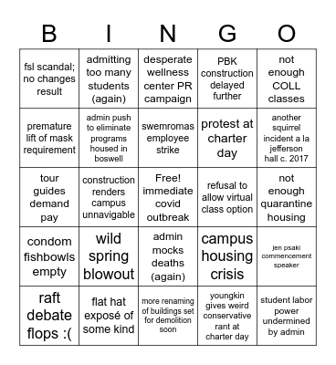 spring 2022 Bingo Card