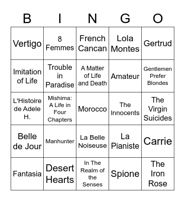 Francore Movies Bingo Card