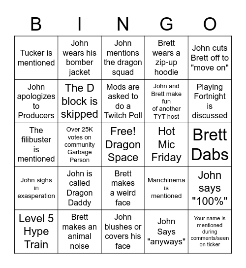 Friday TDR BINGO Card