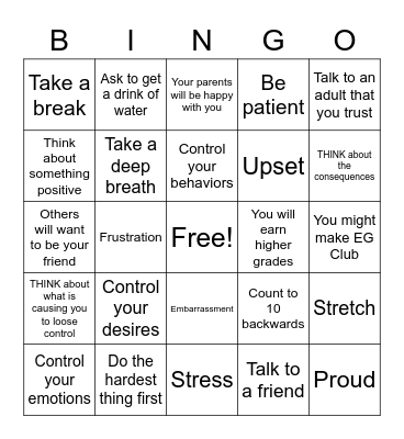 Self Control BINGO Card