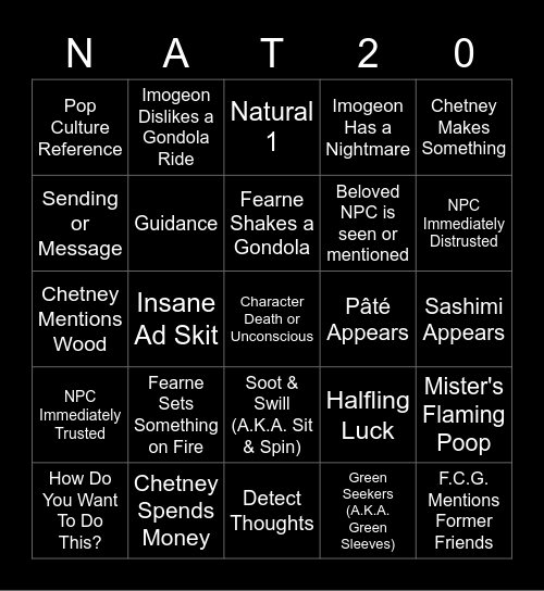 Critical Role Campaign 3 Bingo Card