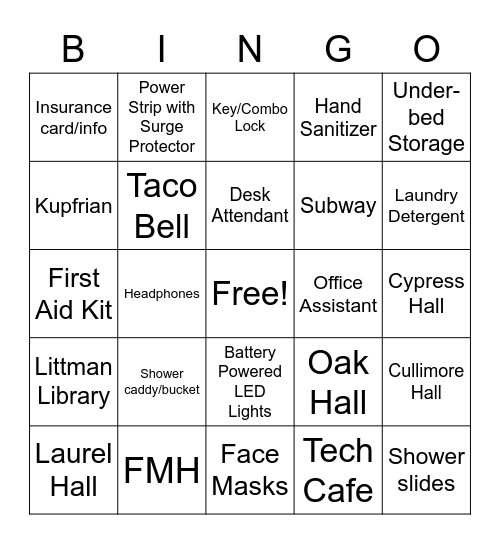 CYPRESS VIRTUAL BINGO NIGHT Bingo Card