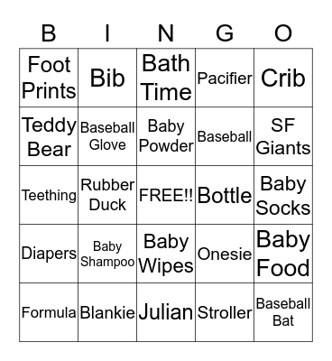 Lil Slugger Baby Bingo Card