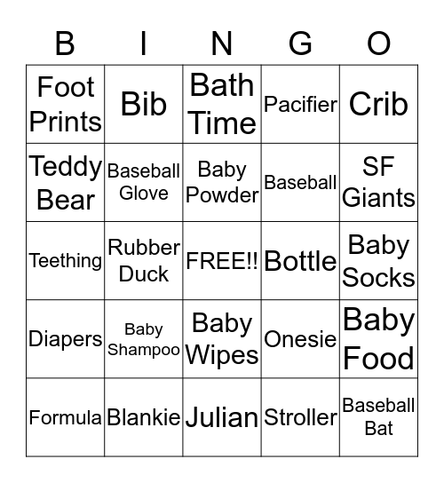 Lil Slugger Baby Bingo Card