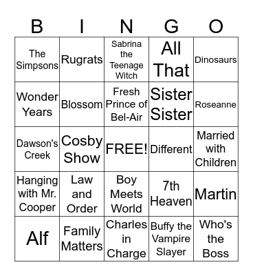 90's TV Shows Bingo Card