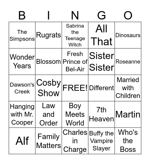 90's TV Shows Bingo Card