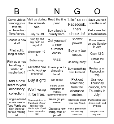 July Bingo! Bingo Card