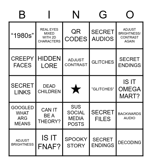 INDIE HORROR GAME Bingo Card