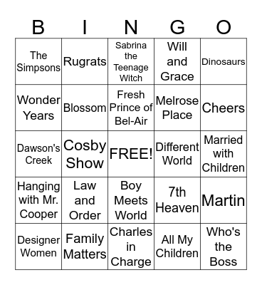 90's TV Shows Bingo Card