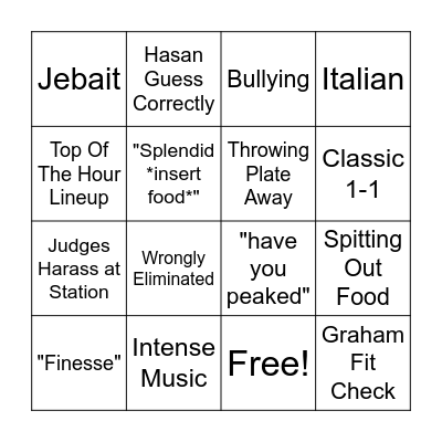 Hasan Masterchef Bingo Card