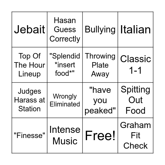 Hasan Masterchef Bingo Card