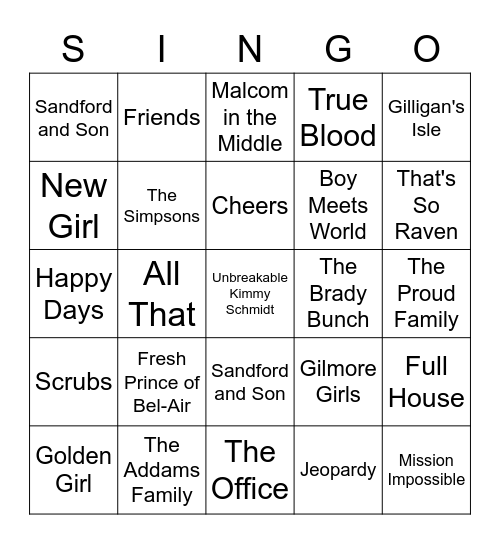 Round 1 SINGO Bingo Card