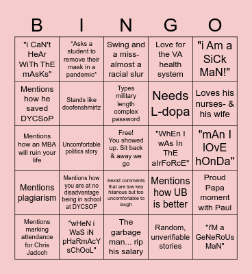 Corporal or Cap? Bingo Card