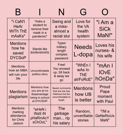 Corporal or Cap? Bingo Card