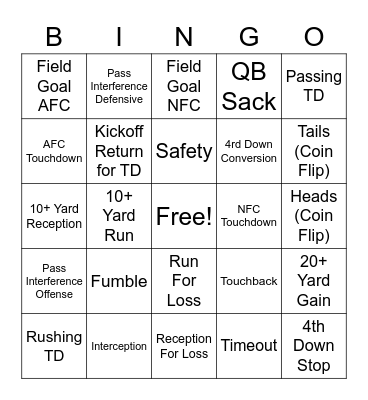 Super Bowl LVI Bingo Card