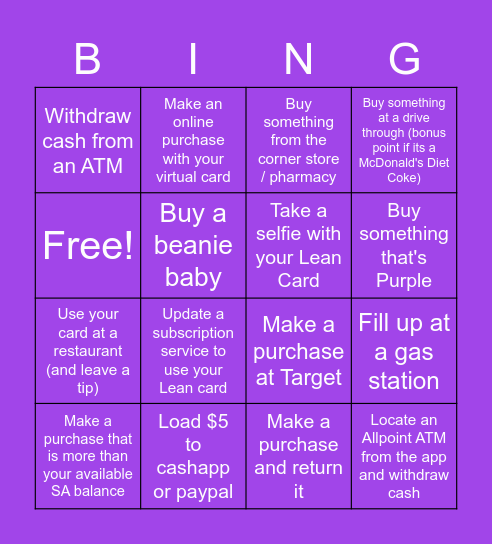 SpendAdvance BINGO Card