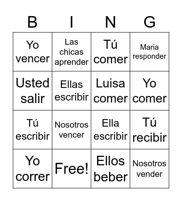 Regular Preterite of -er and -ir verbs Bingo Card