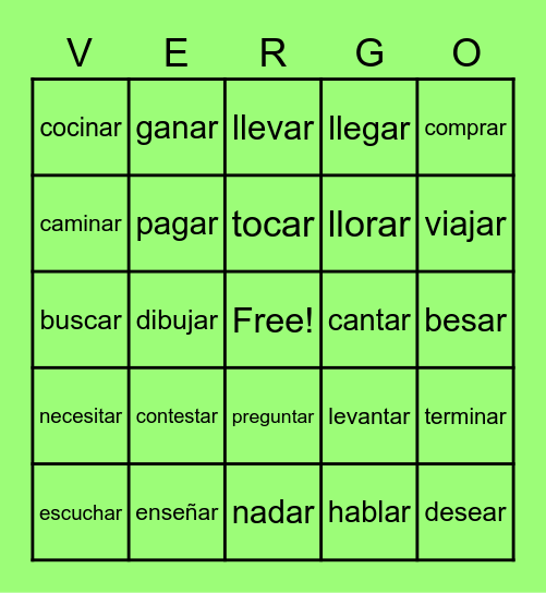 LOS VERBOS - AR  REC Bingo Card