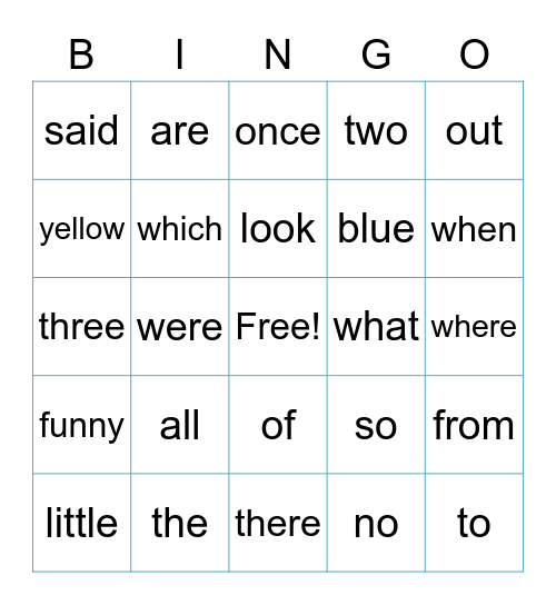 Tricky words Bingo Card