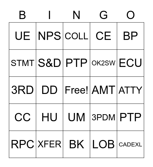 Abbreviation Bingo Card