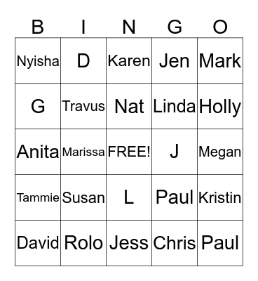 Getting yo Know You Bingo Card