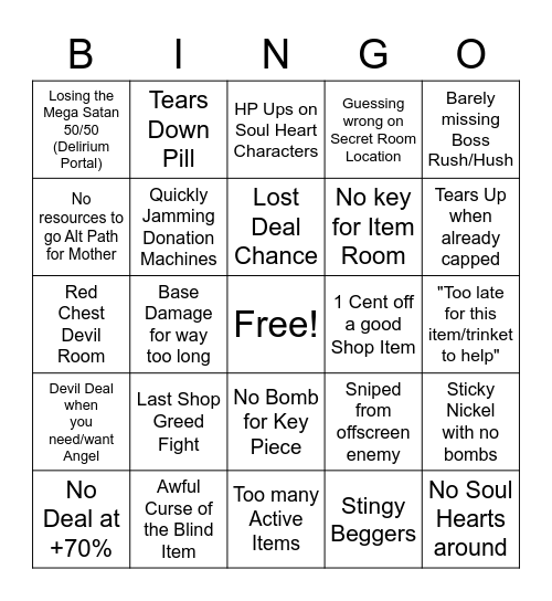 "I hate this game" Isaac Bingo Card