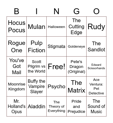 My Favorite Movies Bingo Card