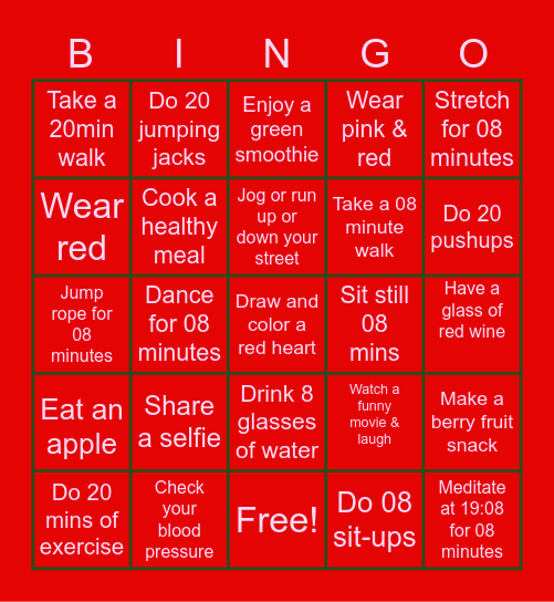 Pink Goes Red Bingo Card