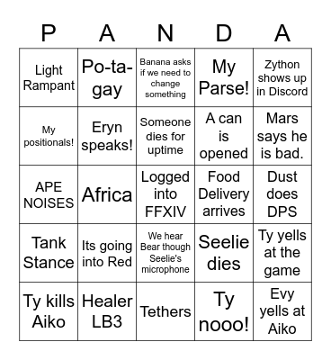 Raid time with Aiko Bingo Card