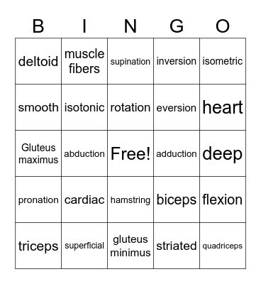 Muscle Bingo Card