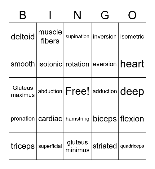 Muscle Bingo Card