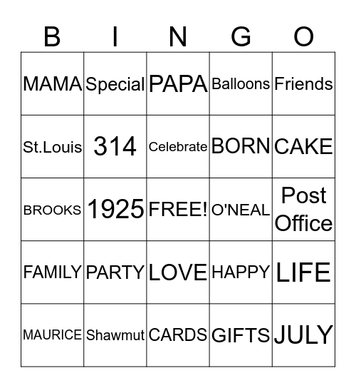 *HAPPY BIRTHDAY*  Bingo Card