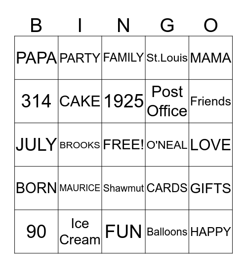 *HAPPY BIRTHDAY*  Bingo Card