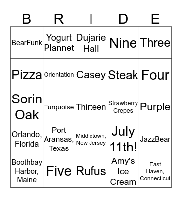 Ben and Kristen's Wedding Shower Bingo Card
