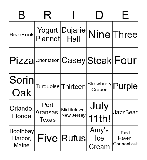 Ben and Kristen's Wedding Shower Bingo Card
