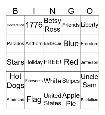 4th of July Bingo Card