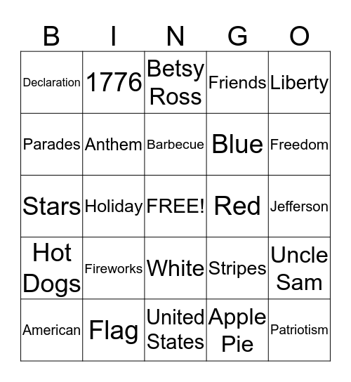 4th of July Bingo Card