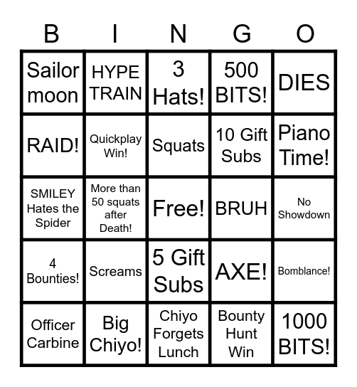 Kagechiyo Bingo! Bingo Card