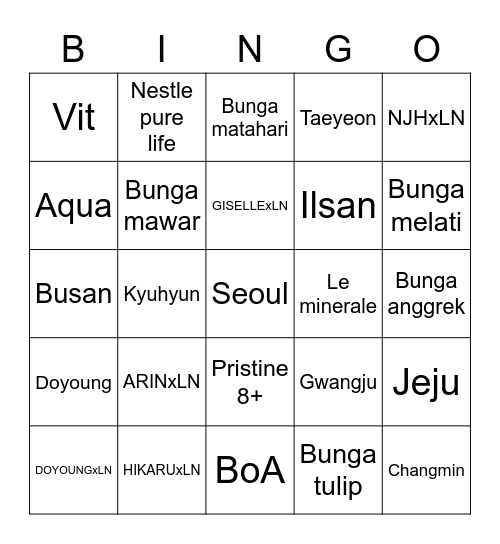 Punya Hikaruuuww Bingo Card