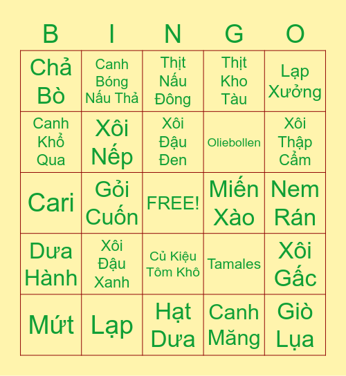 Món Ăn Ngày Tết (Các Nước) Bingo Card