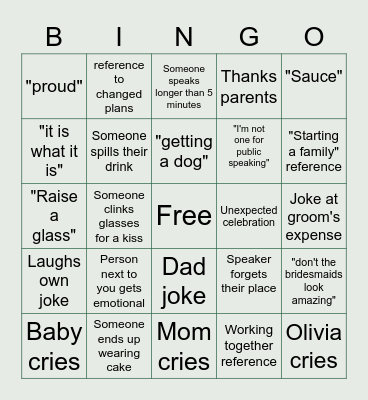 Backyard Wedding Bingo Card
