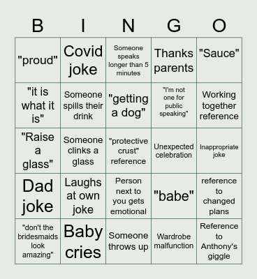 Backyard Wedding Bingo Card