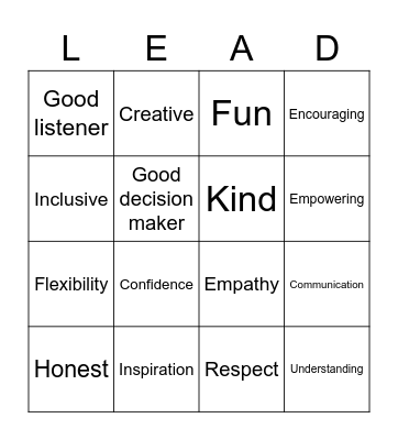 You are a Leader Bingo Card